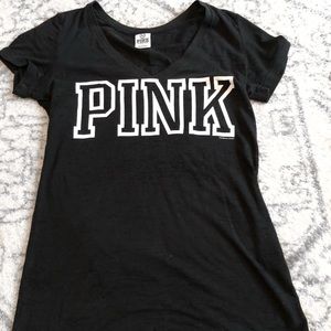 Pink black v neck T-shirt small